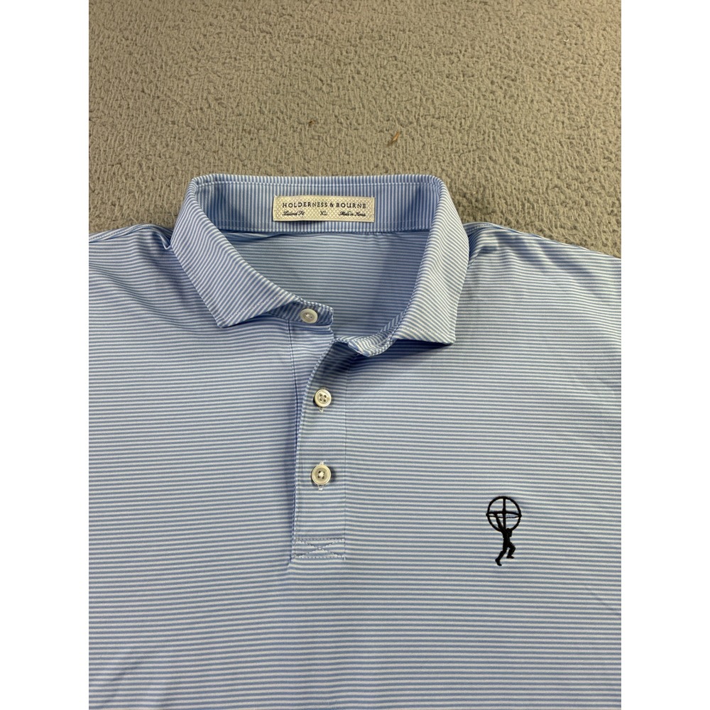 Holderness & Bourne The Perkins Polo Shirt Mens XL Blue Striped Tailored Fit